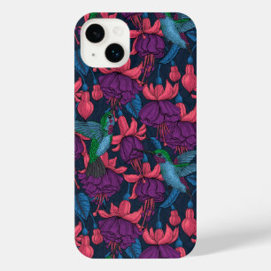 Funda Para iPhone 14 Plus Jardín de colibrís en morado y azul