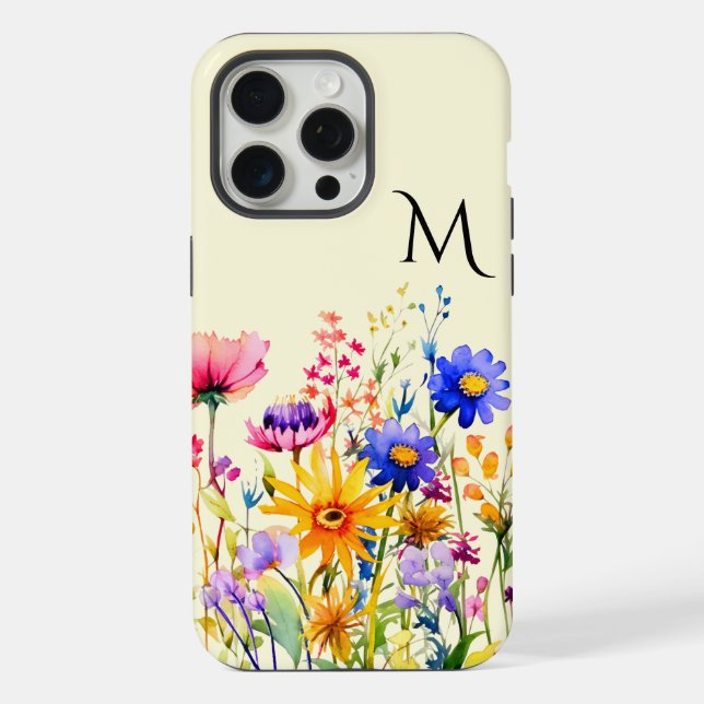Funda Para iPhone Jardín de flores silvestres de bonito Monogramado (Reverso )
