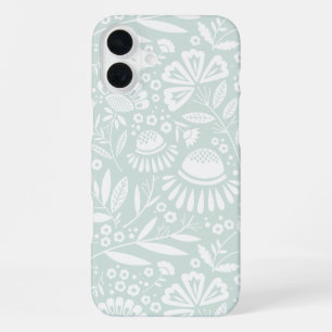 Funda Para iPhone 16 Plus Jardín geométrico floral en blanco sobre menta pál
