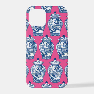 Funda Para iPhone 12 Pro Jarrones de jengibre azules y blancos en rosa bril