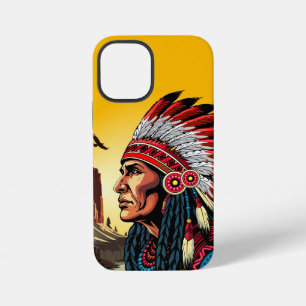 Funda Para iPhone 12 Mini Jefe nativo americano en puesta de sol de paisaje 