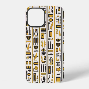 Funda Para iPhone 12 Jeroglíficos Egipcios: Amarillo-Negro Sin Marea.