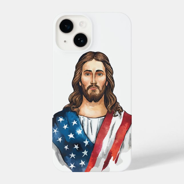 Funda Para iPhone Jesús artístico con bandera estadounidense (Reverso )
