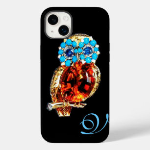Funda Para iPhone 14 Plus JEWEL OWL MONOGRAM Oro, Topacio Turquesa Azul