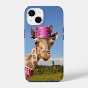 Funda Para iPhone 14 Jirafa con sombrero rosa brillante