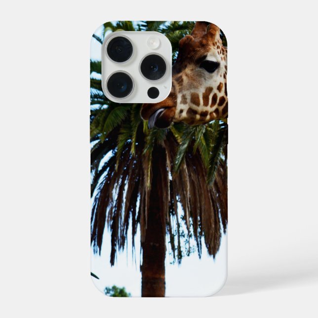 Funda Para iPhone Jirafa Divertida Dando una Frambuesa, (Reverso )