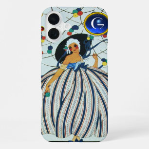 Funda Para iPhone 16 Plus JOVEN CAPRICHOSA Monograma Azul de Moda y Belleza
