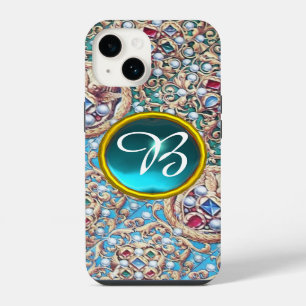 FUNDA PARA iPhone 14 JOYAS ANTIGUAS, PIEDRAS PRECIOSAS, PERLAS, MONOGRA