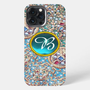 FUNDA PARA iPhone 13 PRO MAX JOYAS ANTIGUAS, PIEDRAS PRECIOSAS, PERLAS, MONOGRA
