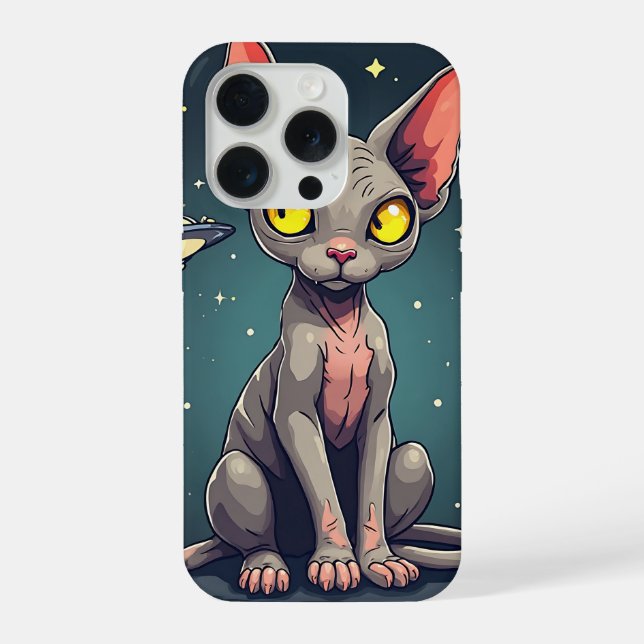Funda Para iPhone Judging Sphynx Cat UFO Space Cartoon Art (Reverso )