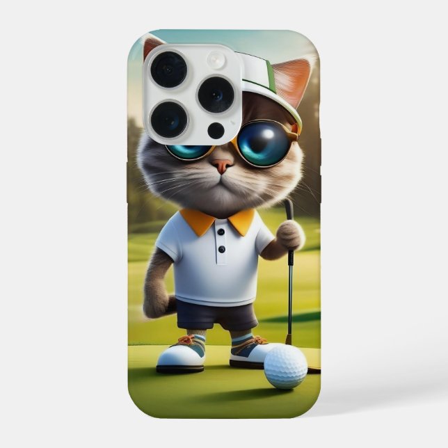 Funda Para iPhone Jugador de Golf Gato Divertido, (Reverso )