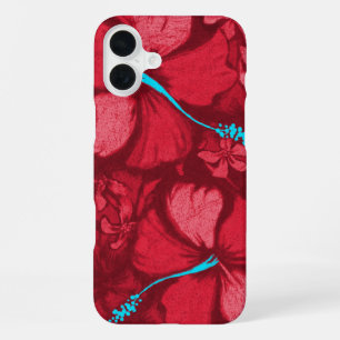 Funda Para iPhone 16 Plus Kahala Hibiscus Hawaiano Roca de Lava Rojo y Turqu
