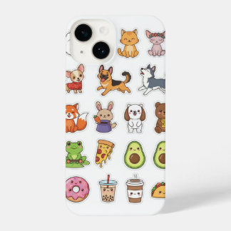 Funda Para iPhone 14 Kawaii Animals & Food Stickers – Cute Cartoon Stic