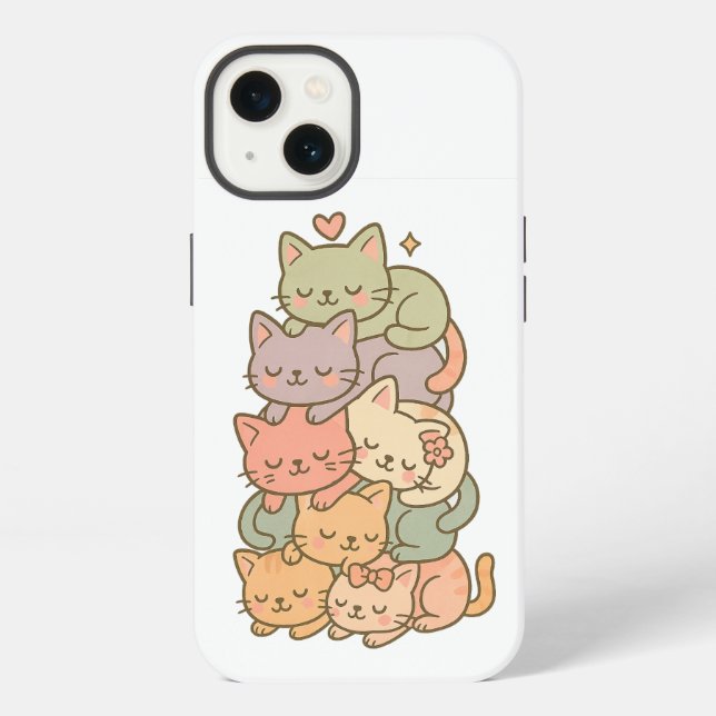 Funda Para iPhone Kawaii Pastel Cat Stack Sleepy Pegatina (Reverso )