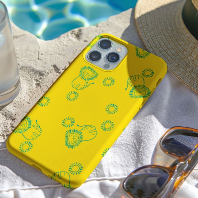 Funda Para iPhone Kawaii Teal Lions & Sunshine – Cute Pattern (Subido por el creador)