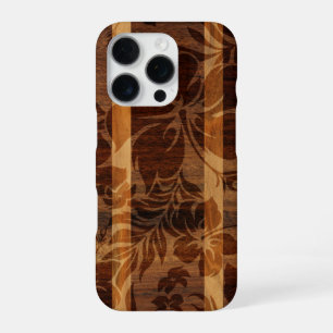 Funda Para iPhone 16 Pro Keokea Beach Faux Wood Surfboard en Koa