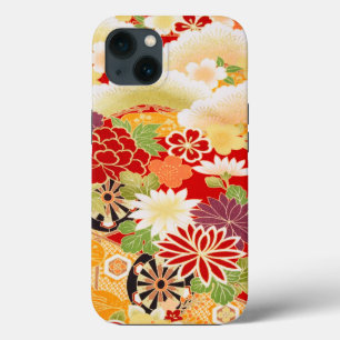 Kimono Japonés Floral Rojo Blanco Verde