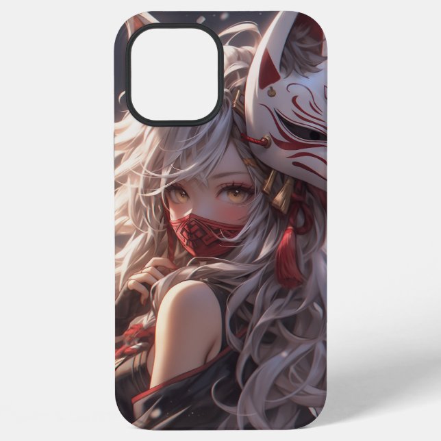 Funda Para iPhone Kitsune Fox Mask Samurai Chica japonés (Reverso )