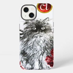 KITTEN CON ROSAS ROJAS RUBY GEM MONOGRAM,blanco