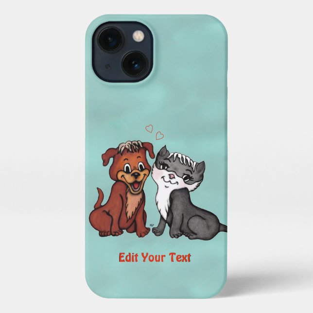 Funda Para iPhone Kitty y Puppy , Editar tu texto (Reverso )