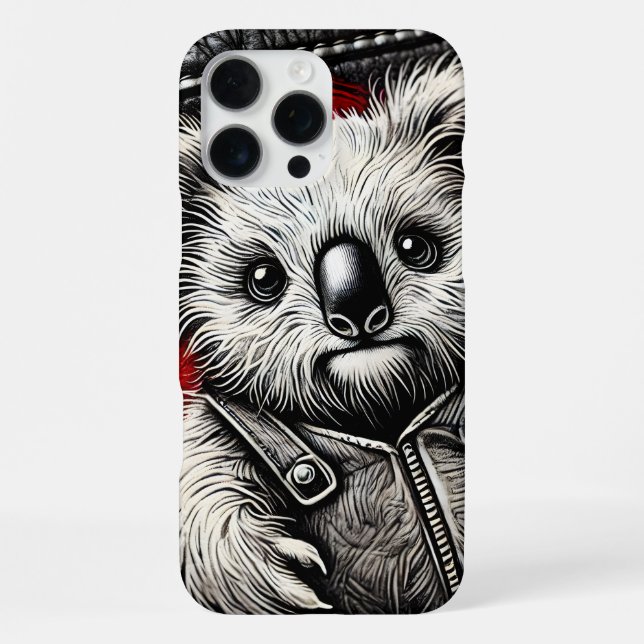 Funda Para iPhone Koala con chaleco de cuero en la superficie de una (Reverso )