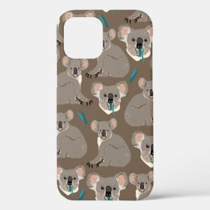 Funda Para iPhone 12 Koala sobre fondo marrón neutro cosecha sin costur