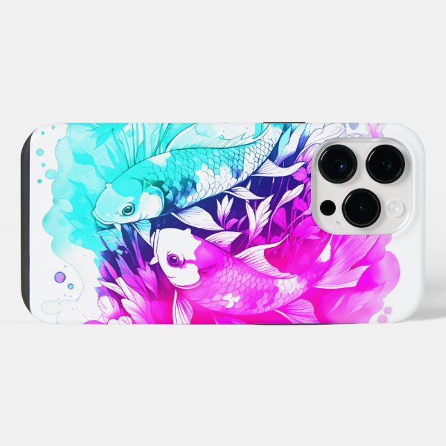 Funda Para iPhone Koi Fish en rosa y azul (Reverso Horizontal)