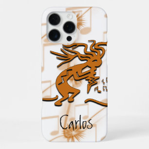 Funda Para iPhone 16 Pro Max Kokopelli Músico Alegre Con Notas Musicales