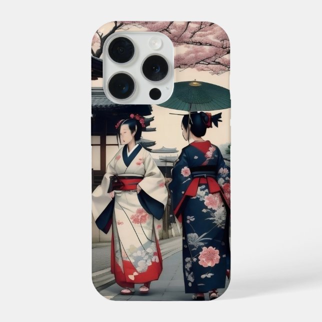 Funda Para iPhone Kyoto Kimono Spring Walk iPhone Case (Reverso )