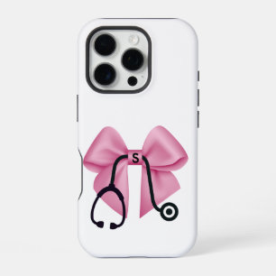 Funda Para iPhone 16 Pro La cinta rosa y estetoscopio personalizado médico