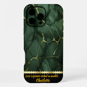 Funda Para iPhone 16 Pro Max La decoración es de mármol verde y dorado