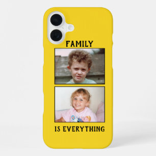 Funda Para iPhone 16 Plus La familia lo es todo 2 fotos de tus hijos amarill