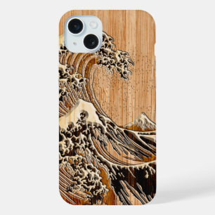 La Gran Ola de Hokusai Estilo Madera de Bambú