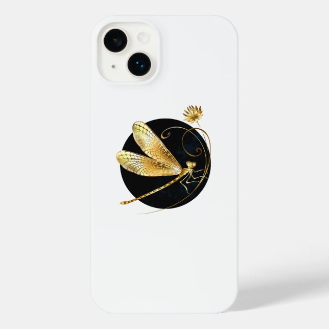 Funda Para iPhone La libélula dorada en círculo negro (Reverso )