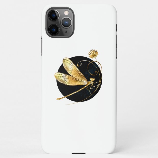 Funda Para iPhone La libélula dorada en círculo negro (Reverso)