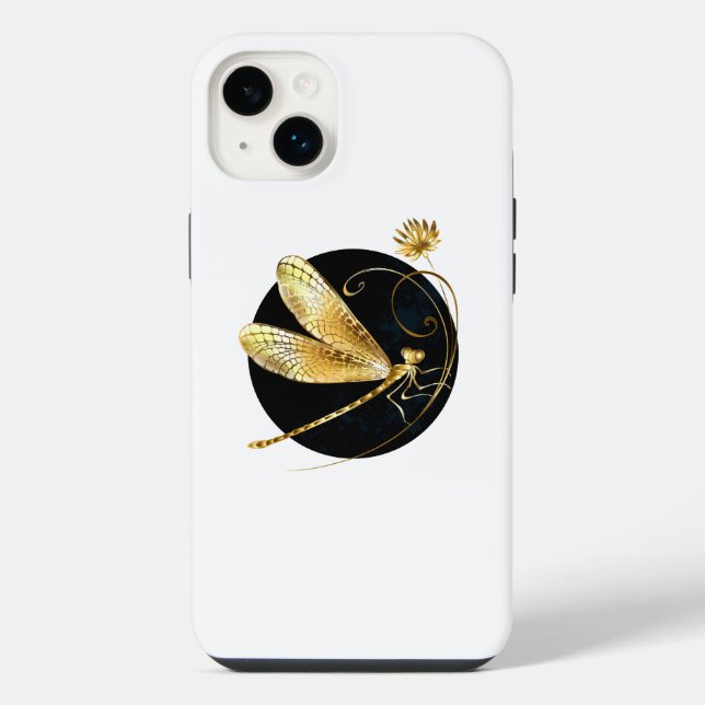 Funda Para iPhone La libélula dorada en círculo negro (Reverso)