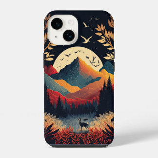 Funda Para iPhone 14 La luna levantándose detrás de coloridas montañas