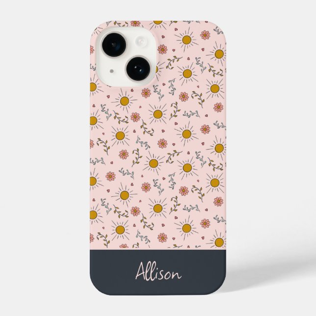 Funda Para iPhone ¡La primavera está aquí! Monograma rosa de Rubor A (Reverso )
