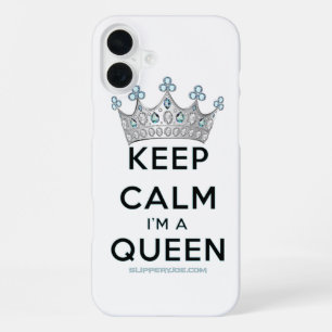 Funda Para iPhone 16 Plus La reina keep calm de SlipperyJoe's plata pulida c