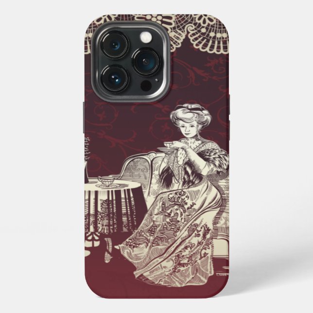 Funda Para iPhone la señora bebe té (Reverso )