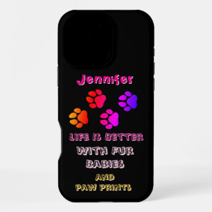 Funda Para iPhone 16 Pro Max La vida es mejor con bebés peludos y huellas de pa