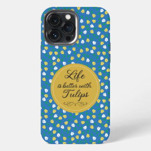 Funda Para iPhone 13 Pro Max La vida es mejor con Tulips - Patrón amarillo azul