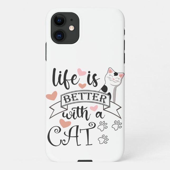 Funda Para iPhone La vida es mejor con un eslogan de citas gatas (Reverso)
