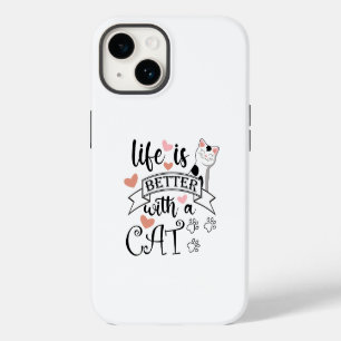 Funda Para iPhone 14 La vida es mejor con un gato cita eslogan
