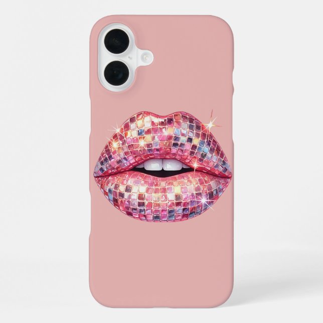 Funda Para iPhone Labio de bola de discoteca rosa (Reverso )
