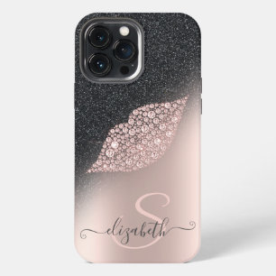 Funda Para iPhone 13 Pro Max Labios de Diamantes Brillo Ombre Rosa Dorado