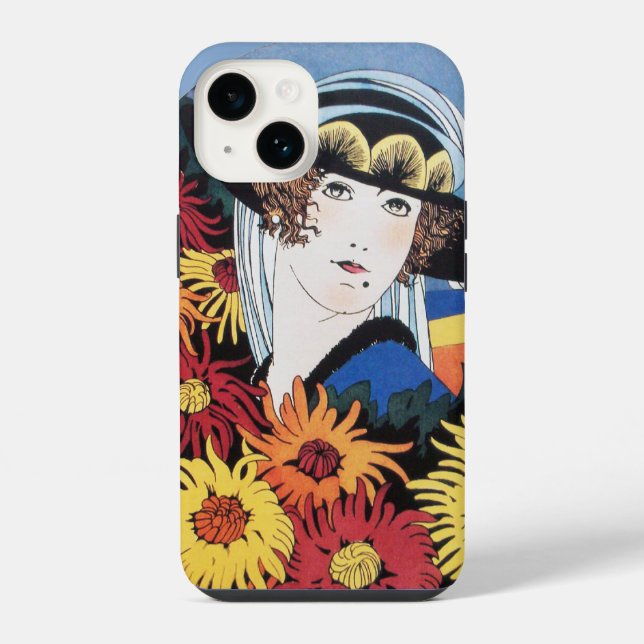 Funda Para iPhone Lady con flores de crisantemo, negro (Reverso )