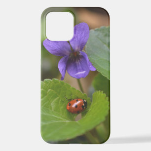 Funda Para iPhone 12 Ladybug sobre las dulces flores violetas