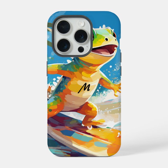 Funda Para iPhone Lagarto Surfista Cabalgando Las Olas (Reverso )