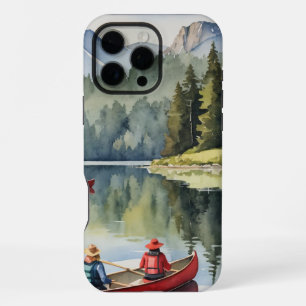 Funda Para iPhone 16 Pro Max Laguna de la montaña Wilderland Red Canoe